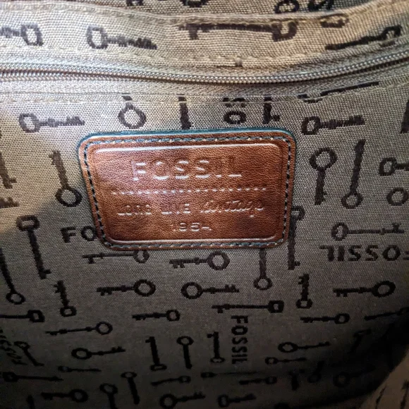 Fossil Two Tone Brown Leather Briefcase Messenger Tote Large Laptop Bag - Picture 8 of 8